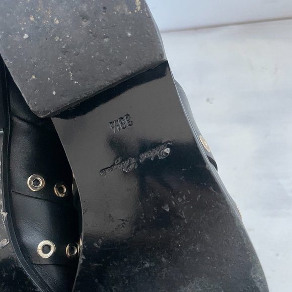 ❌SOLD❌ Gold Tone Grommet Loafers Sz 38.5 Black Leather Round Toe - Picture 9 of 9